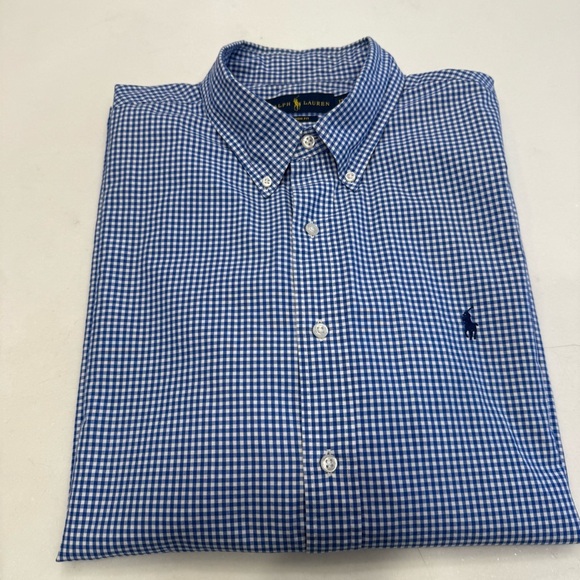 Ralph Lauren Custom-Fit Men’s Gingham Button Down Shirt Blue / White Sz 17.5 - Picture 8 of 9